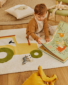 Ковер Pecky бежевый 100% хлопок с рисунком трактора 90 x 150 см