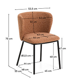 Стул Ciselia из терракотового шенилла с ножками из черной стали