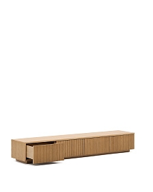 Тумба под телевизор Helvine с 4 ящиками из дубового шпона и закаленного стекла, 200 x 40