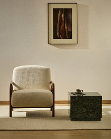 Кресло Sylo из бежевого шенилла и ясеня с отделкой цвета орех