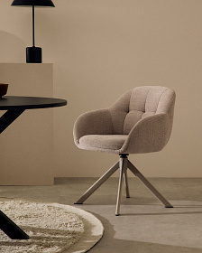 Dorina Вращающееся кресло из бежевого шенилла и стальными бежевыми ножками