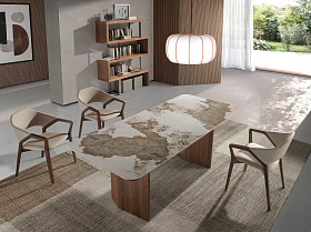 Обеденный стол 1129/437-T из мраморной керамики и ореха