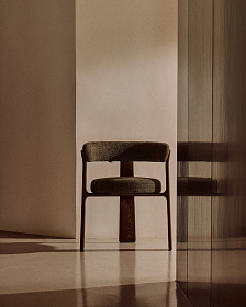 Granite Стул на 3 ножках из зеленого шенилла и массива ясеня в отделке орех