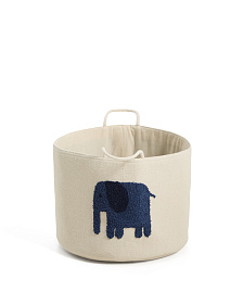Корзина из хлопка Tandani бежевого цвета с синим слоном 30 см