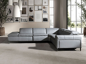 5-местный диван с реклайнером 6218 с левым шезлонгом из серой кожи