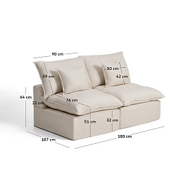 Модульный двухместный диван Anarela из бежевого льна и вискозы со съемным чехлом, 180 см