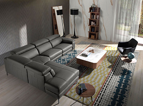 Угловой диван с реклайнером 5320-L-M9019 /6112 серый кожаный