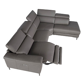 Угловой диван с реклайнером 5320-R-M9019 /6111 серый кожаный