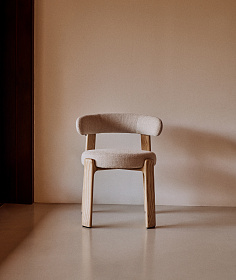 Granite Стул на 4 ножках из бежевого шенилла и массива ясеня в натуральной отделке