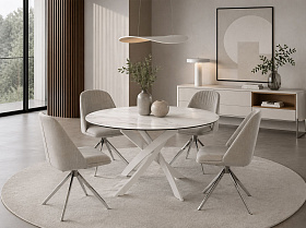 Круглый обеденный стол 1138-Ø120 из мраморной керамики и белой стали