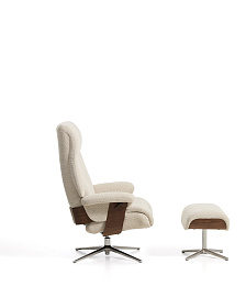 Поворотное кресло Toriel из микробукле бежевого цвета с пуфом