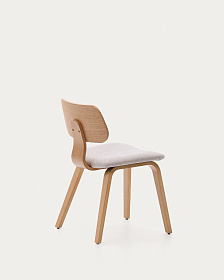 Стул Gena из бежевого шенилла с каркасом из шпона дуба и каучукового дерева