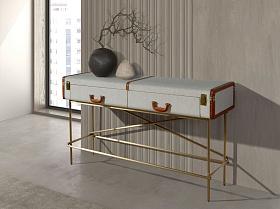 Консольный стол 3271 из шпона ореха и светло-серой ткани