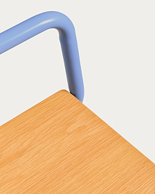 Скамейка из ясеневого шпона Tinn с синей металлической конструкцией, 75 см