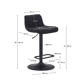 Барный стул Zenda из черного шенилла и матовой черной стали 81-102 см