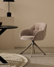 Dorina Вращающееся кресло из бежевого шенилла и стальными бежевыми ножками