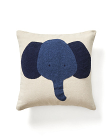 Подушка для пола из бежевого хлопка Tandani с изображением синего слона, 70 x 70 см