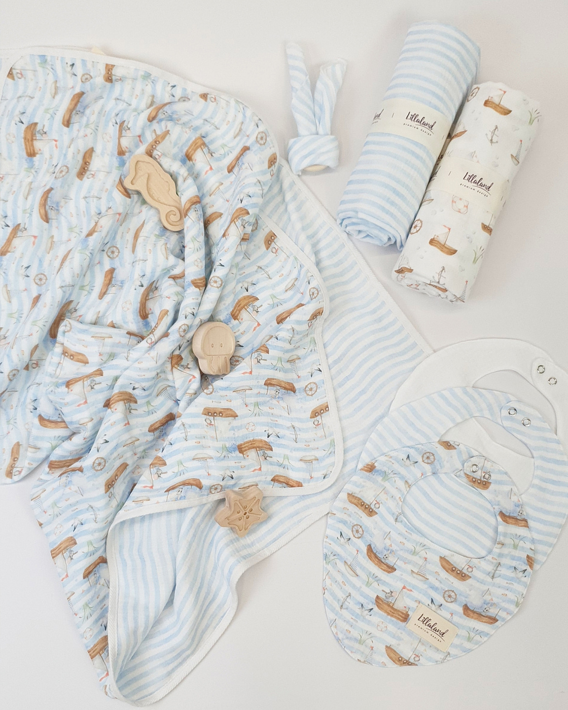 Плед детский Lillaland кораблики/полоска 100/80