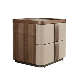 Прикроватная тумбочка 7204 из кожи, ореха и полированной стали 