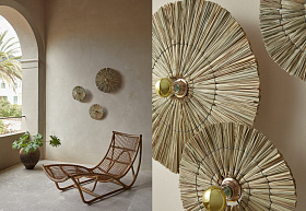 Бра Laos натуральная соломка 30 cm + цоколь 5 cm хромированный металл