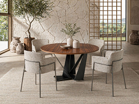 Круглый обеденный стол 1046-Ø140 из орехового дерева и черной стали