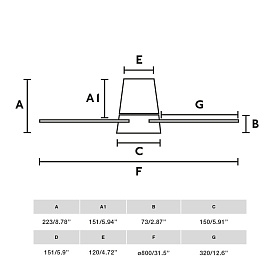 Потолочный вентилятор KLOVER S Ш800MM белый 4P 18W LED CCT DIM TUYA