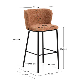 Барный стул Ciselia из терракотового шенилла с ножками из черной стали