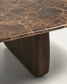 Журнальный столик Pirita из коричневого мрамора с ножками из дуба с темной отделкой, 147 x 65 см