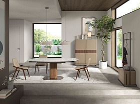 Раздвижной обеденный стол 1165 из ореха и белой керамики