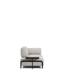 2-местный диван Compo серо-бежевого цвета с большим журнальным столиком и чёрным каркасом