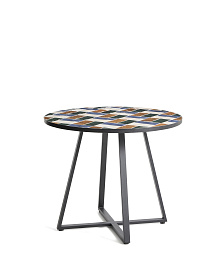 Уличный стол Tella из зеленой стали с разноцветной плиткой 90 см
