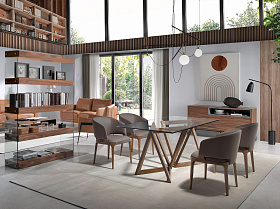 Прямоугольный обеденный стол 1102/DT16038 из дерева и закаленного стекла