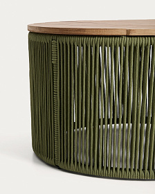 Уличчный столик Dandara из стали, зеленой веревки и массива акации Ø60 см