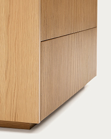 Комод Helvine с 3 ящиками из дубового шпона и закаленного стекла, 86 x 79