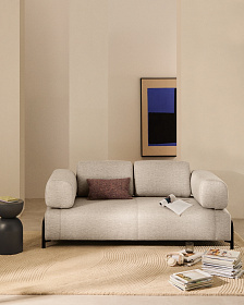 2-местный диван Compo серо-бежевого цвета с чёрным металлическим каркасом, 200 см