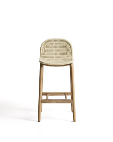 Уличный барный стул Alipa из акации и веревки цвета экрю, 75 см