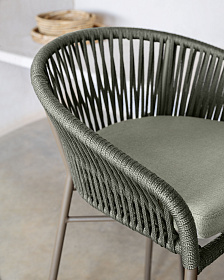 Стул полубарный Yanet из зеленой веревки, высота 65 см