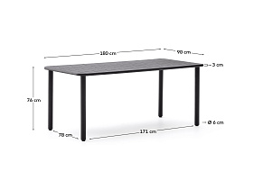 Уличный стол Brai из тёмно-серой оцинкованной стали 180 x 90 см