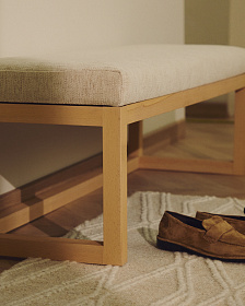 Банкетка Loya из бежевого шенилла и бука 128 см