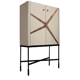 Высокий буфет 3280 из кожи, ореха и черной стали