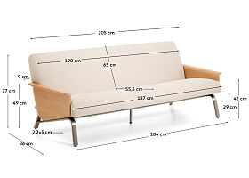 3-местный диван Amsen бежевый с подлокотниками из шпона дуба