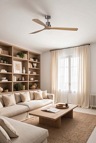 Потолочный вентилятор Lantau-G из матового никеля/сосны с двигателем постоянного тока