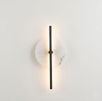 Бра Point черный металл с диском из белого мрамора