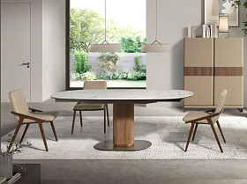 Раздвижной обеденный стол 1165 из ореха и белой керамики