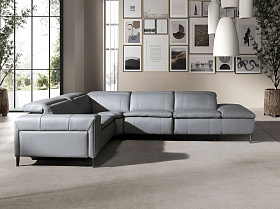 5-местный диван с реклайнером 6217 с правым шезлонгом из серой кожи