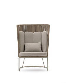 Уличное кресло Saconca с высокой спинкой из бежевой веревки и стали