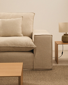 Anarela бежевый льняной диван 2-местный со съемным чехлом и подушками 240 см