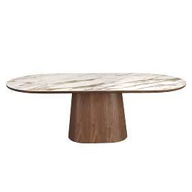 Обеденный стол 1173 из керамики в мраморной отделке и ореха