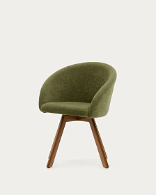 Marvin Поворотный стул из зеленой синели с ножками из ясеня