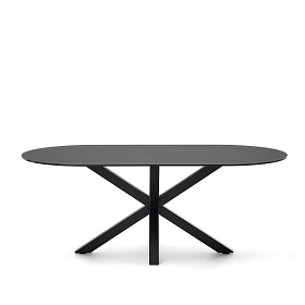 Стол Argo с черным стеклом и черными стальными ножками Ø 200 x 100 см